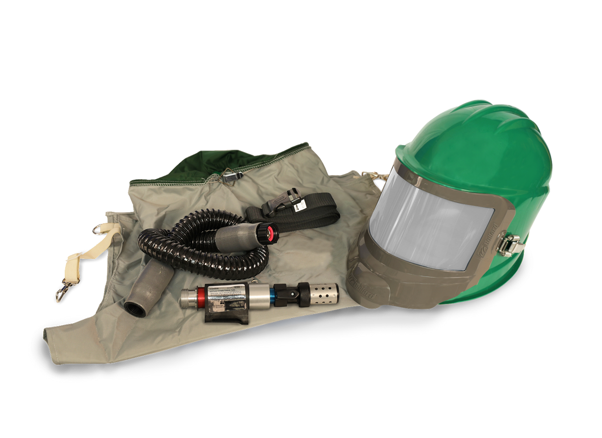 Bullard GVX respirator, Green / 28 in. nylon cape / Regular tube (GVXBT) + HC2400 heating/cooling