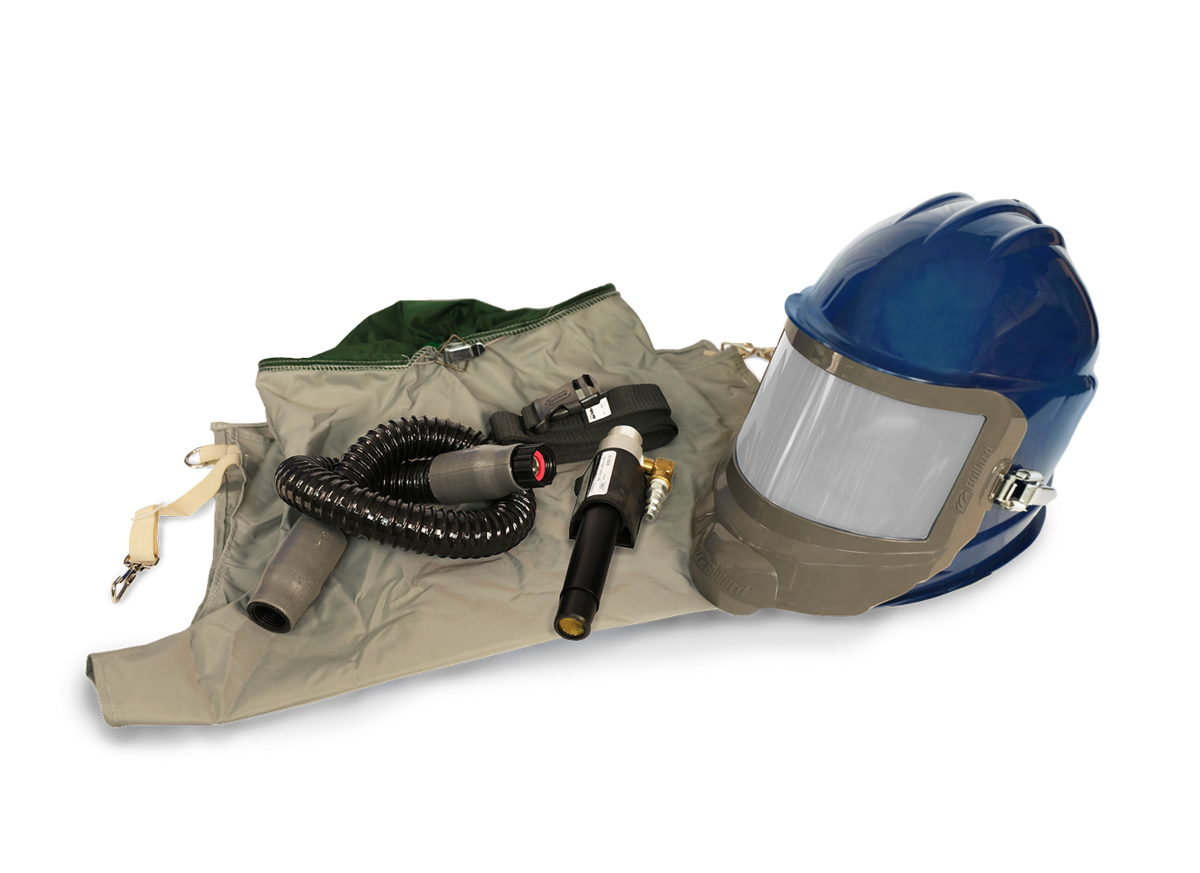 Bullard GVX respirator, Navy / 28 in. nylon cape / Regular tube (GVXBT) + AC1000 cooling