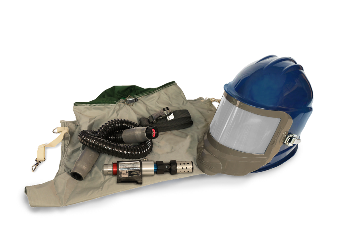 Bullard GVX respirator, Navy / 28 in. nylon cape / Regular tube (GVXBT) + HC2400 heating/cooling