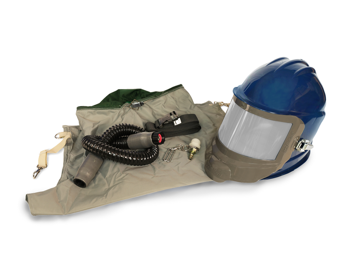 Bullard GVX respirator, Navy / 28 in. nylon cape / Regular tube (GVXBT) + F30 continuous flow