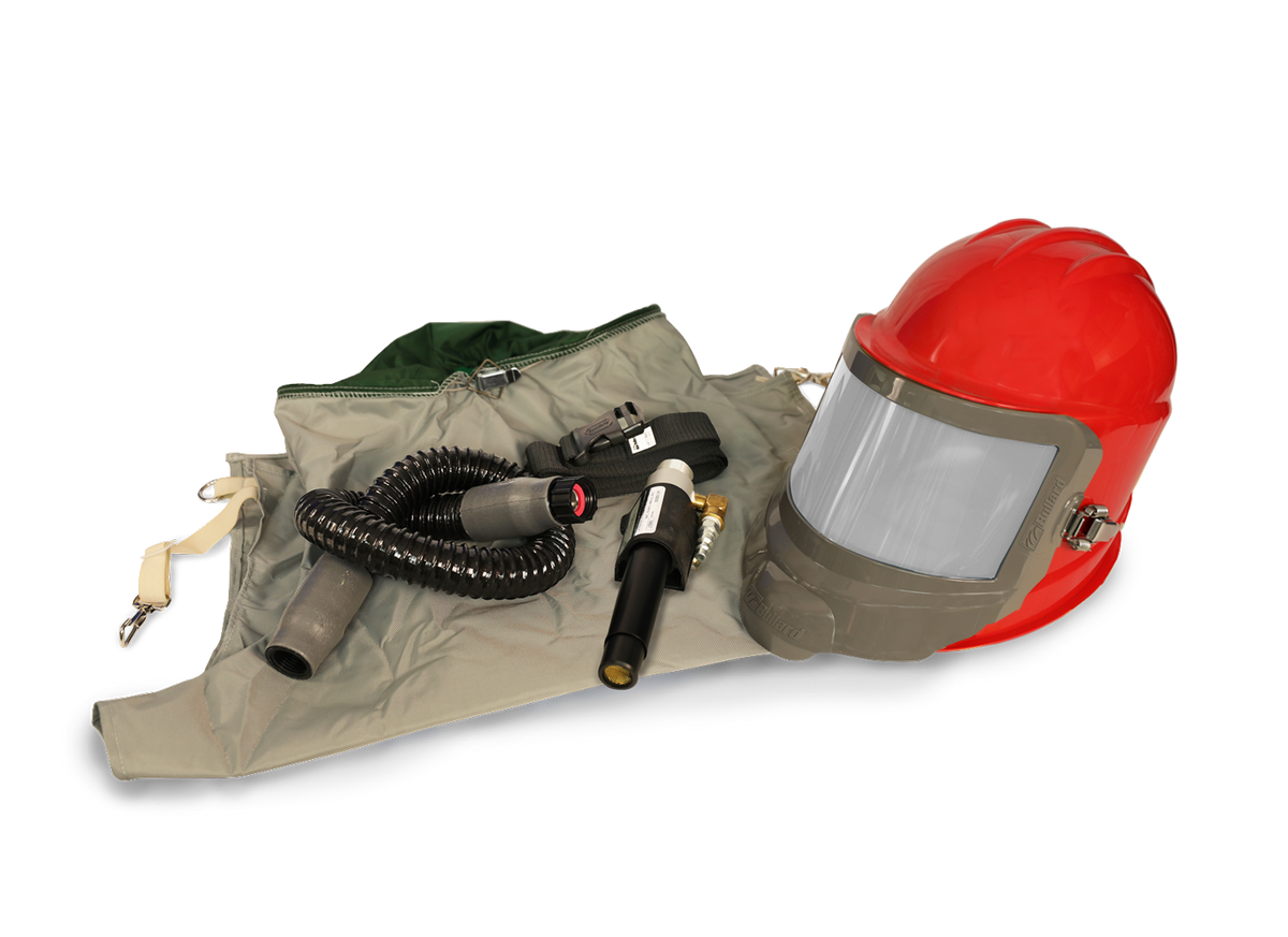 Bullard GVX respirator, Red / 28 in. nylon cape / Regular tube (GVXBT) + AC1000 cooling