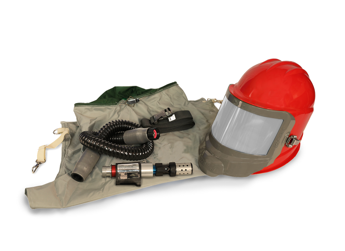 Bullard GVX respirator, Red / 28 in. nylon cape / Regular tube (GVXBT) + HC2400 heating/cooling