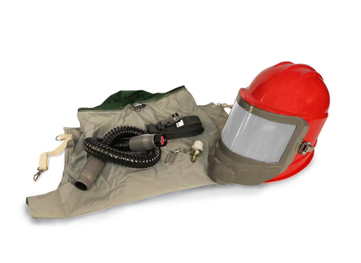 Bullard GVX respirator, Red / 28 in. nylon cape / Regular tube (GVXBT) + F30 continuous flow