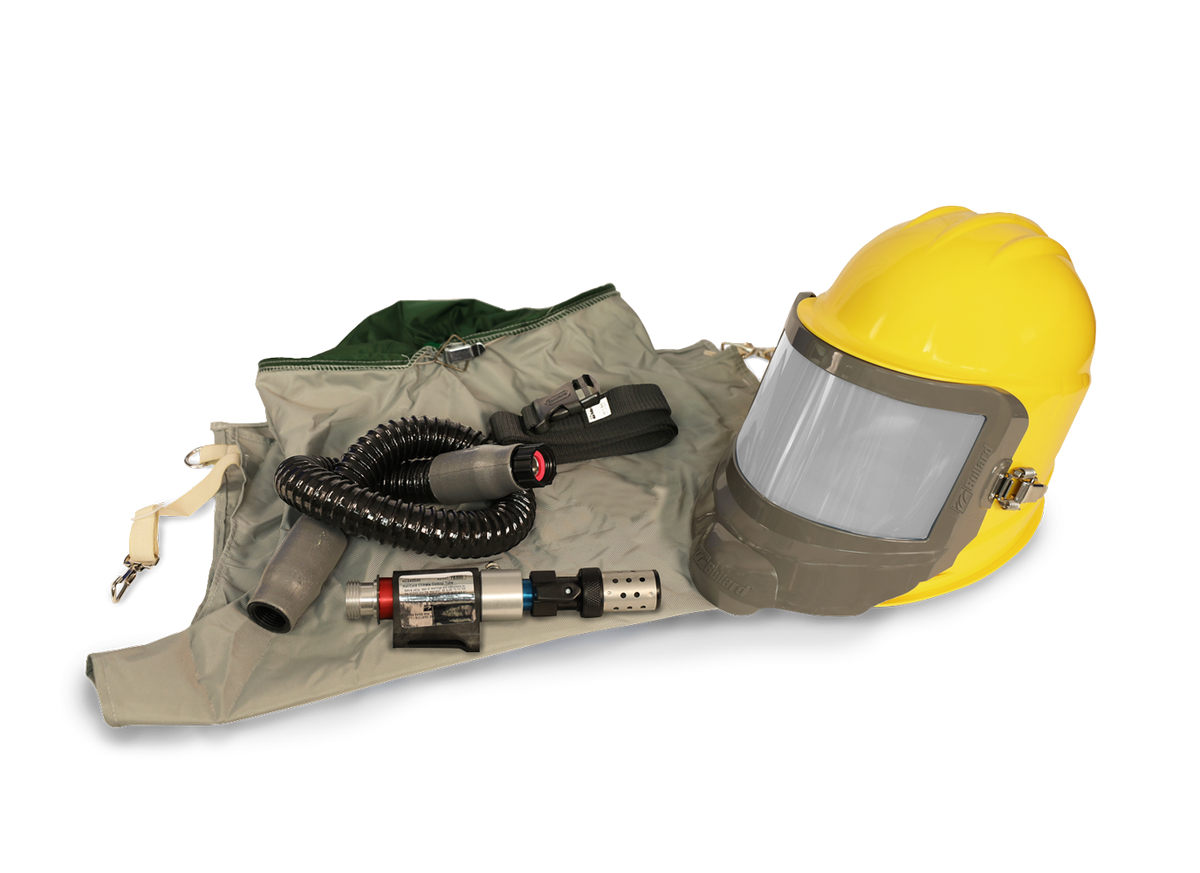 Bullard GVX respirator, Yellow / 28 in. nylon cape / Regular tube (GVXBT) + HC2400 heating/cooling