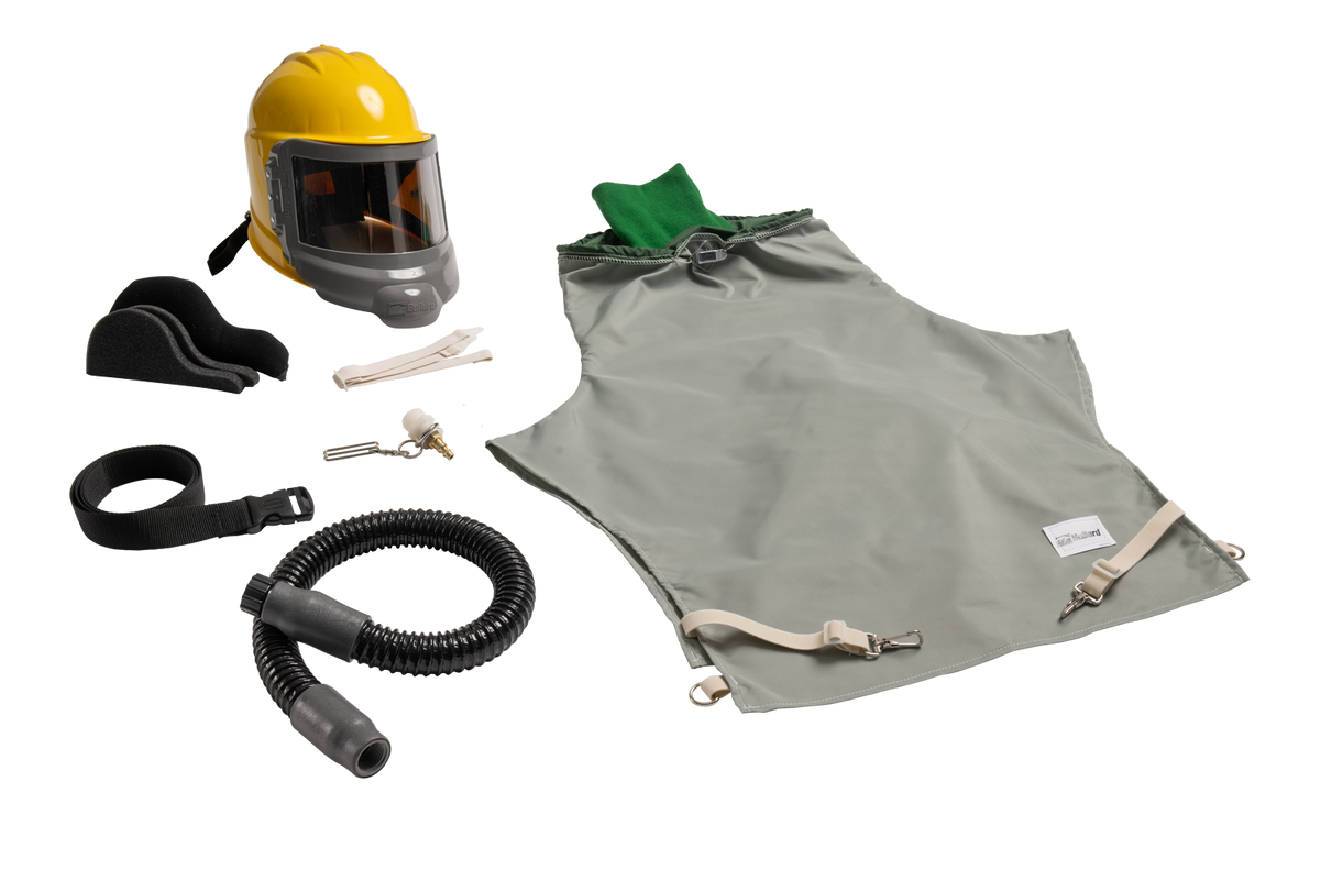 Bullard GVX respirator, Yellow / 28 in. nylon cape / Regular tube (GVXBT) + F30 continuous flow