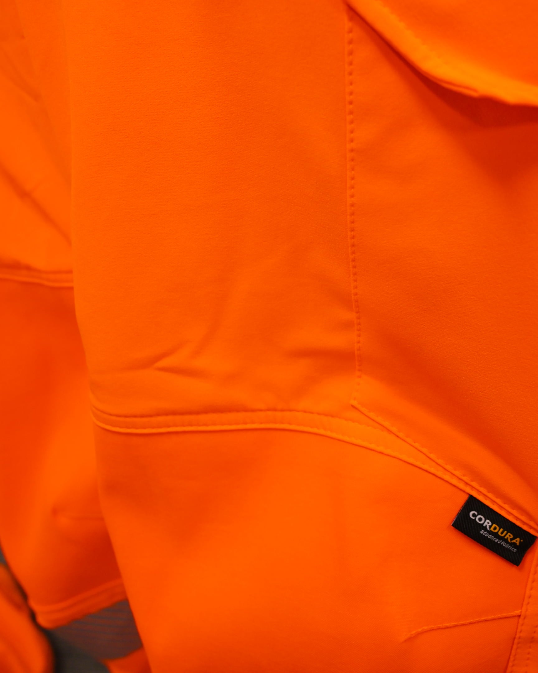 Vohl Hi Vis Jogger Pant – Safety Orange – SKU HV-JG-205, Cordura® reinforced fabric detail close-up | color:Safety Orange