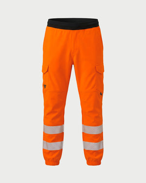Vohl Hi Vis Jogger Pant – Safety Orange – SKU HV-JG-205, front view with reflective leg bands and elastic cuffs | color:Safety Orange