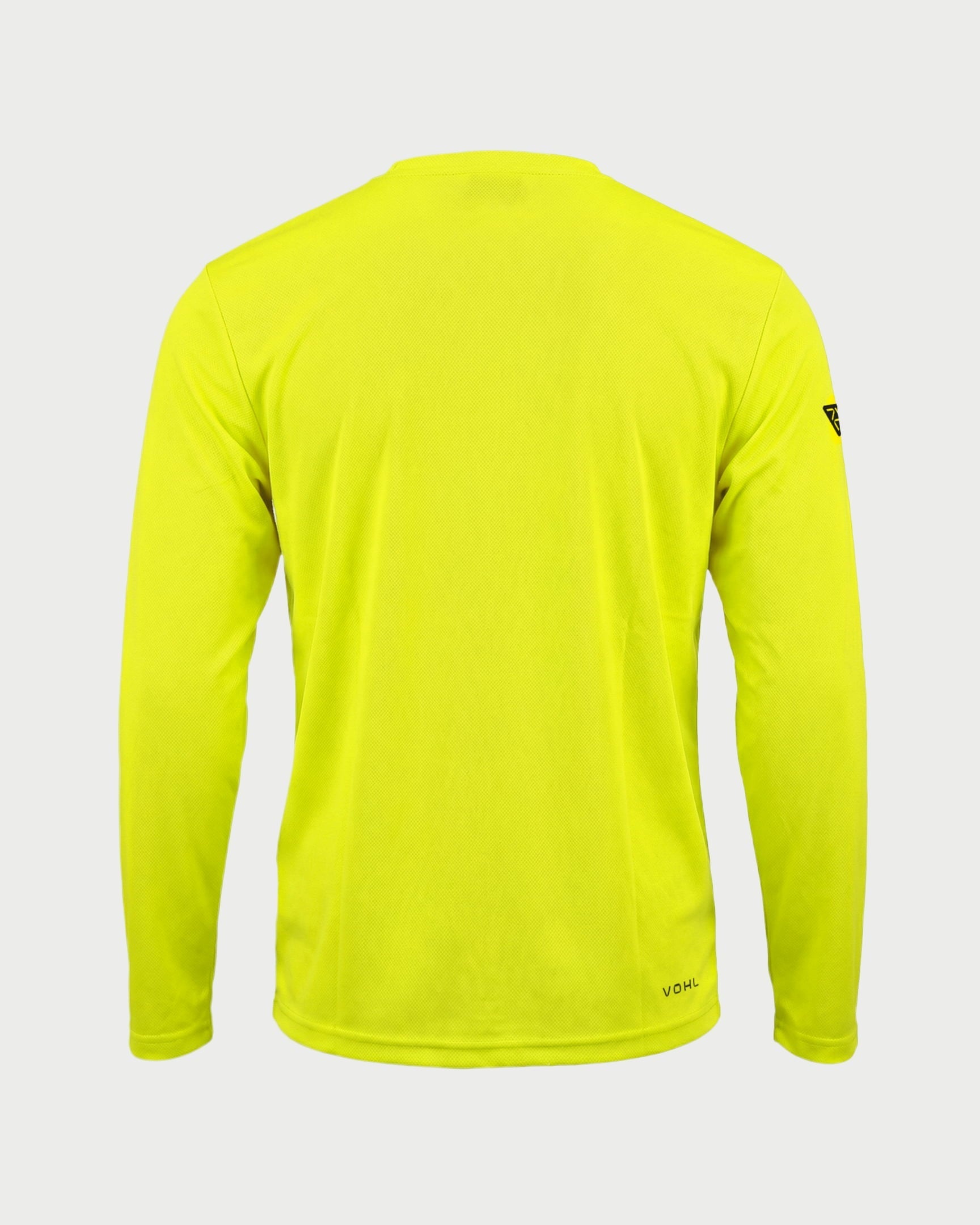 Vohl Hi Vis Long Sleeve T-Shirt – Safety Yellow – SKU HV-LS-100, back view with long sleeve coverage | color:Safety Yellow