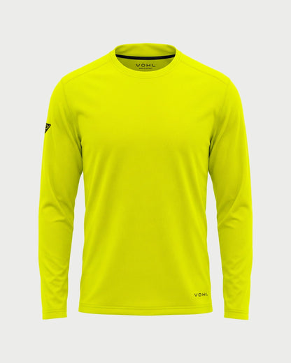 Vohl Hi Vis Long Sleeve T-Shirt – Safety Yellow – SKU HV-LS-100, front view with crew neck and athletic fit | color:Safety Yellow