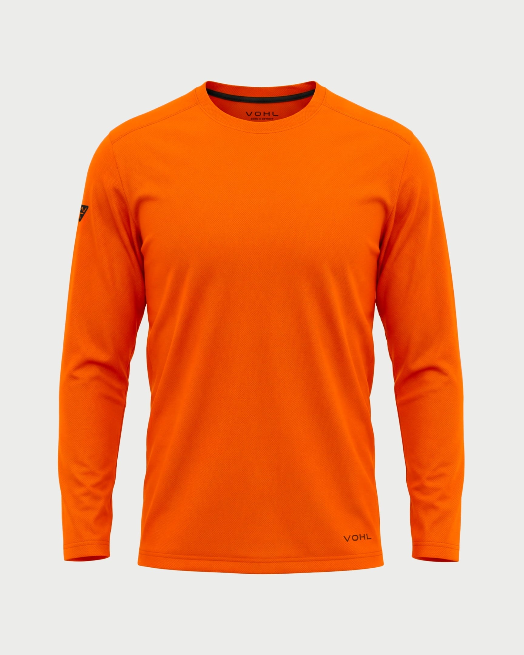 Vohl Hi Vis Long Sleeve T-Shirt – Safety Orange – SKU HV-LS-200, front view with crew neck and athletic fit | color:Safety Orange