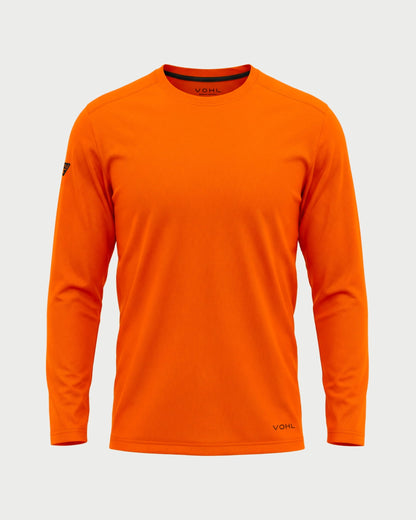 Vohl Hi Vis Long Sleeve T-Shirt – Safety Orange – SKU HV-LS-200, front view with crew neck and athletic fit | color:Safety Orange