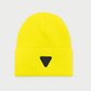Vohl Hi Vis Beanie in Safety Yellow, front view with black triangular logo patch on folded cuff - SKU AC-BN-100-OS | color:Safety Yellow