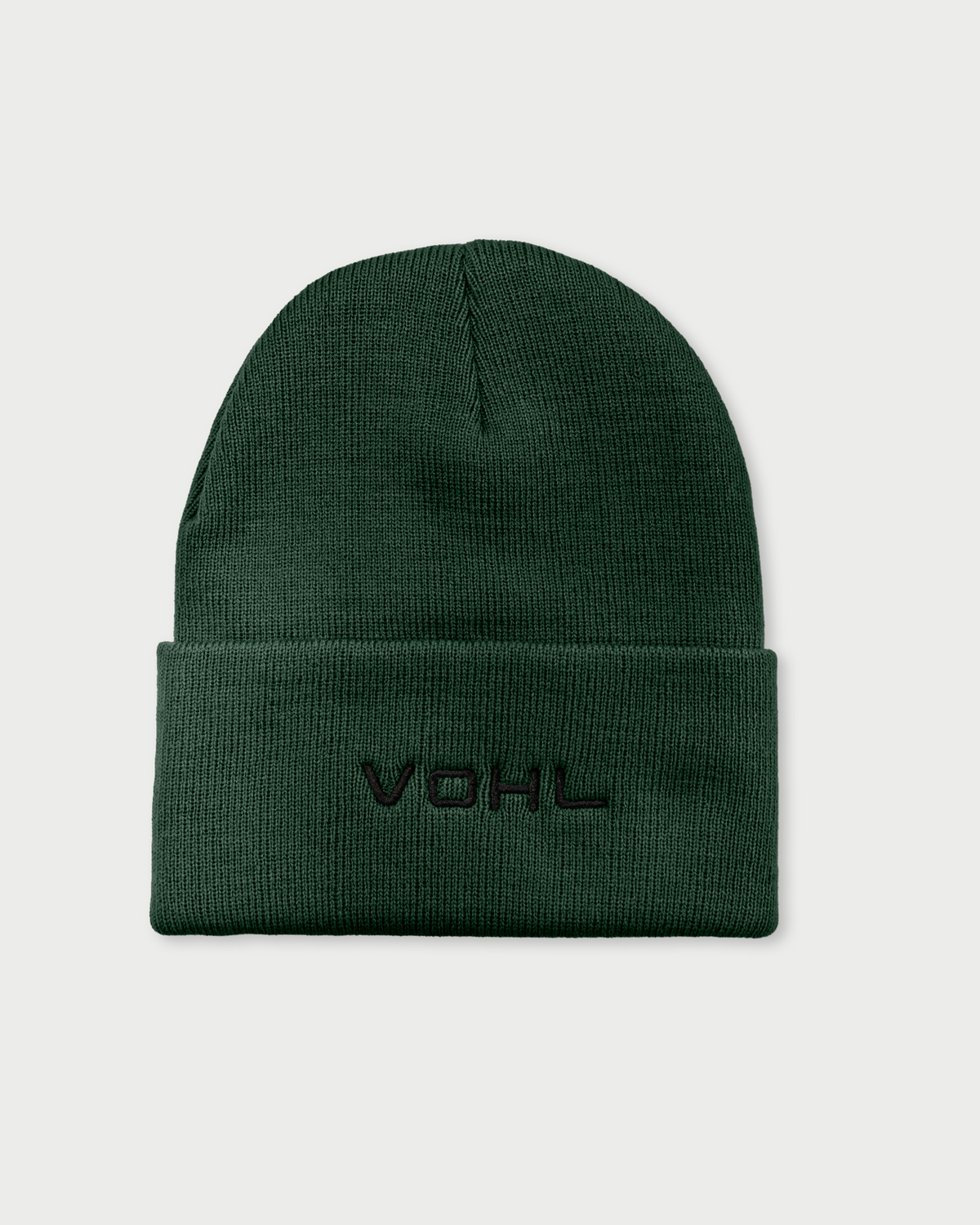 Vohl Beanie in Deep Forest Green, back view with black embroidered VOHL wordmark - SKU AC-BN-400-OS | color:Deep Forest Green