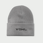 Vohl Beanie in Pewter, back view with black embroidered VOHL wordmark - SKU AC-BN-700-OS | color:Pewter