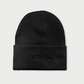 Vohl Beanie in Black, back view with tonal embroidered VOHL wordmark - SKU AC-BN-900-OS | color:Black