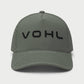 Front view of green Vohl Cap with black embroidered Vohl logo and curved stitched brim - SKU AC-CV-400-OS | color:Green