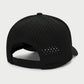 Back-angle view of black Vohl Cap with perforated panels, adjustable snapback and embroidered logo - SKU AC-CV-900-OS | color:Black