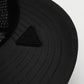 Close-up of the black Vohl Cap underside brim with stitched detailing and tonal Vohl logo patch - SKU AC-CV-900-OS | color:Black