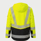 Vohl Hi Vis Waterproof Insulated Jacket - Safety Yellow - SKU HV-IJ-105, angled back view with reflective chevron striping and Black lower panel | color:Safety Yellow