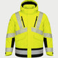 Vohl Hi Vis Waterproof Insulated Jacket - Safety Yellow - SKU HV-IJ-105, front view with insulated hood, storm flap, chest zip pockets and reflective bands | color:Safety Yellow