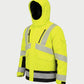 Vohl Hi Vis Waterproof Insulated Jacket - Safety Yellow - SKU HV-IJ-105, angled front view with hood, chest zip pockets and reflective striping | color:Safety Yellow