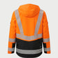 Vohl Hi Vis Waterproof Insulated Jacket - Safety Orange - SKU HV-IJ-205, angled back view with reflective chevron striping and Black lower panel | color:Safety Orange