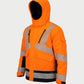 Vohl Hi Vis Waterproof Insulated Jacket - Safety Orange - SKU HV-IJ-205, angled front view with insulated hood, chest zip pockets and reflective striping | color:Safety Orange