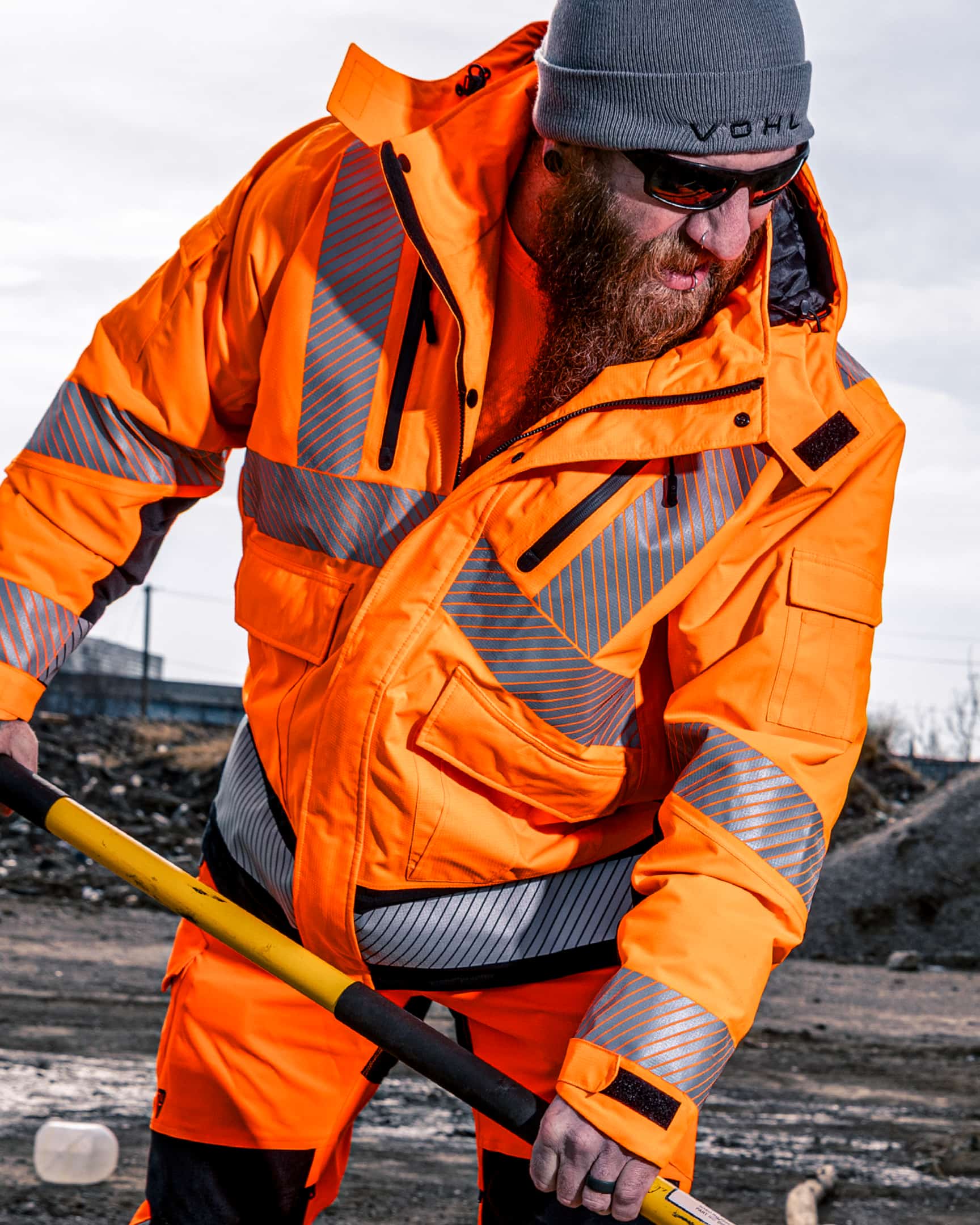 Vohl Hi Vis Waterproof Insulated Jacket – Safety Orange – SKU HV-IJ-205, lifestyle construction | color:Safety Orange