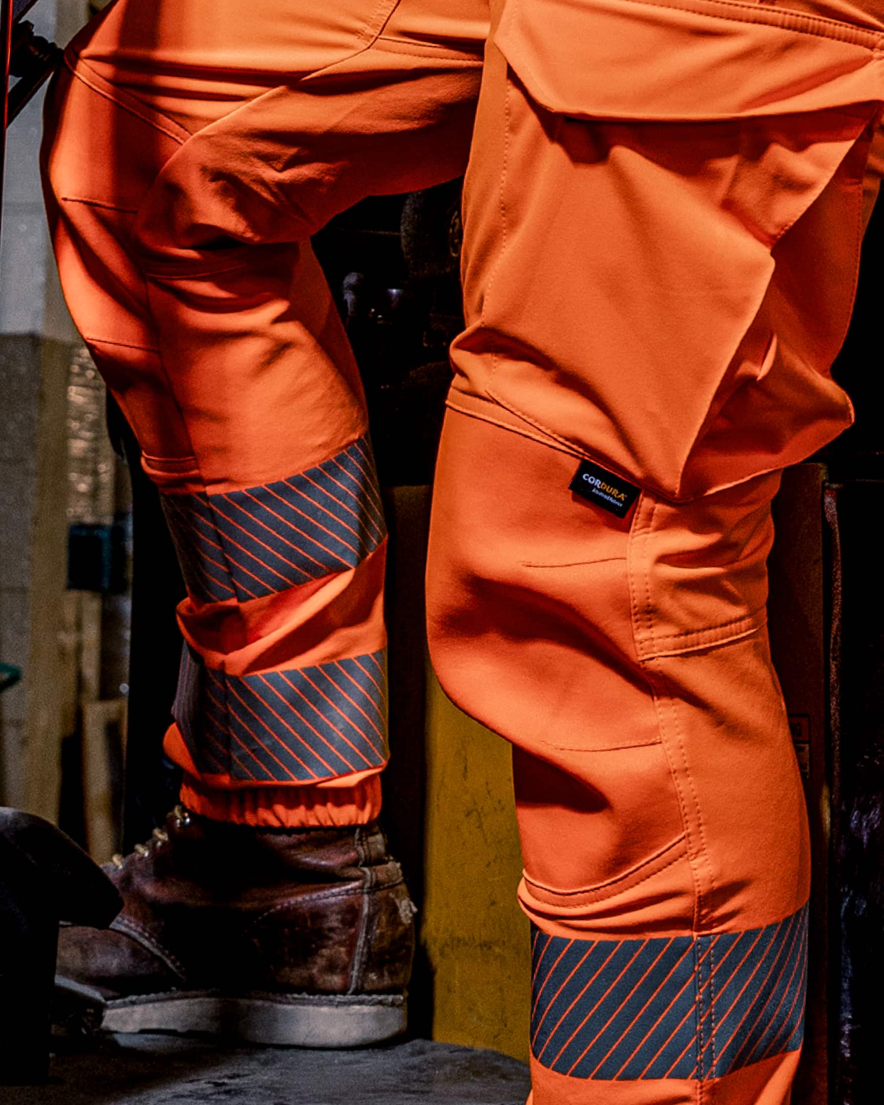 Vohl Hi Vis Jogger Pant – Safety Orange – SKU HV-JG-205, lifestyle closeup | color:Safety Orange