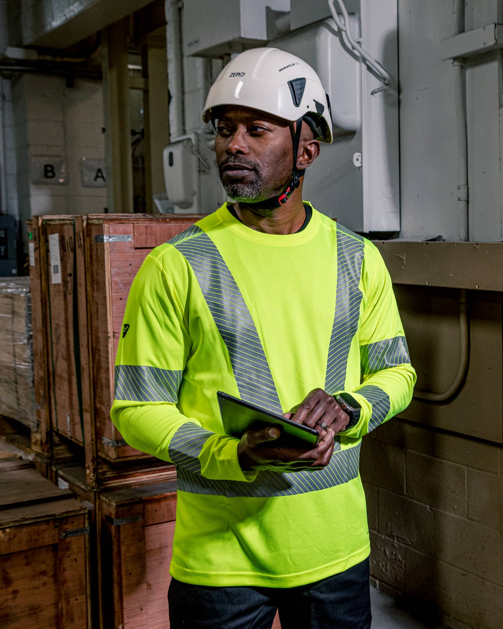 Vohl Hi Vis Long Sleeve Reflective T-Shirt – Safety Yellow – SKU HV-LS-105, Lifestyle tablet | color:Safety Yellow
