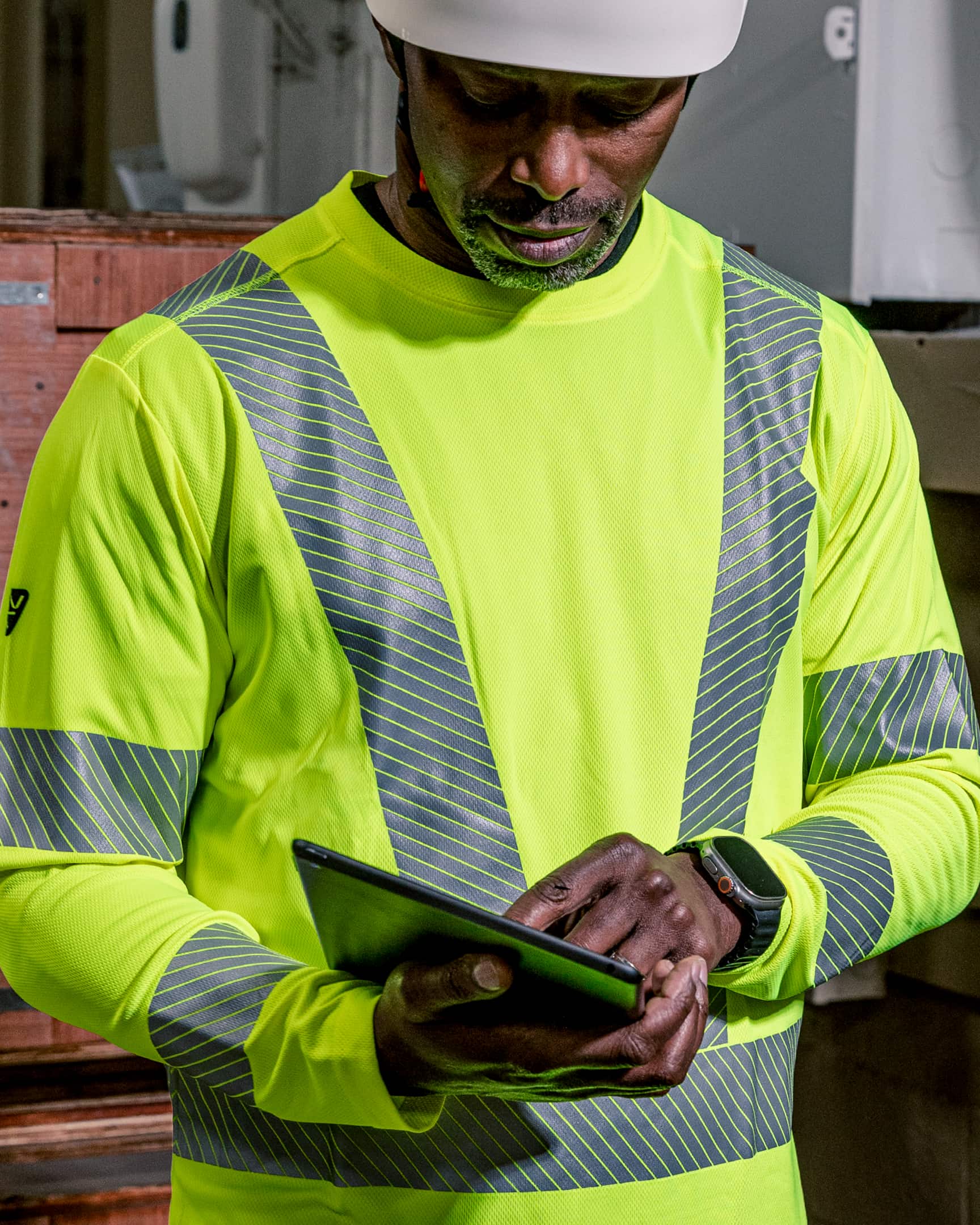Vohl Hi Vis Long Sleeve Reflective T-Shirt – Safety Yellow – SKU HV-LS-105, Lifestyle crop | color:Safety Yellow