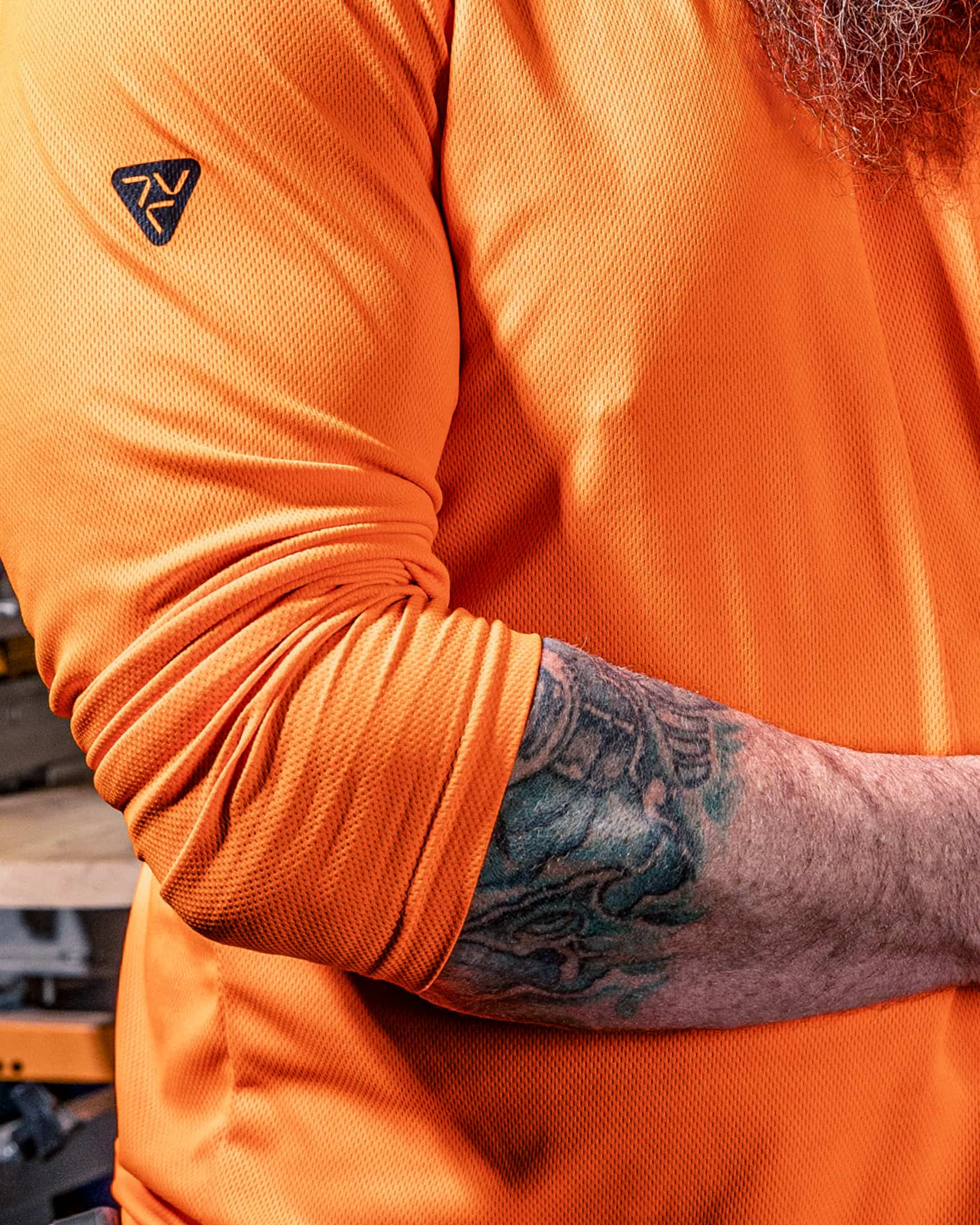 Vohl Hi Vis Long Sleeve T-Shirt – Safety Orange – SKU HV-LS-200, lifestyle close-up | color:Safety Orange