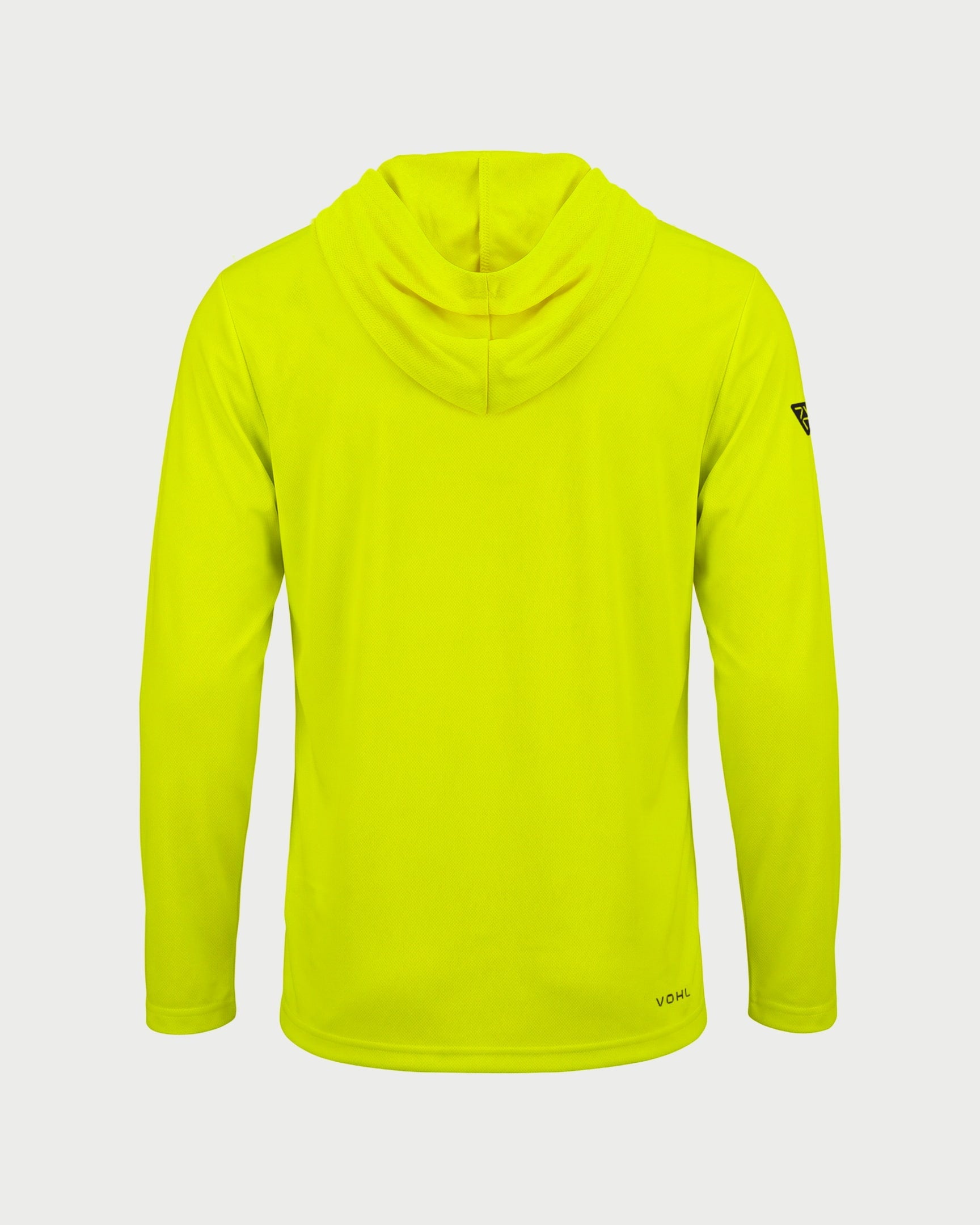 Vohl Hi Vis Long Sun Hoody – Safety Yellow – SKU HV-SH-100, back view with hood and extended sun protection coverage | color:Safety Yellow