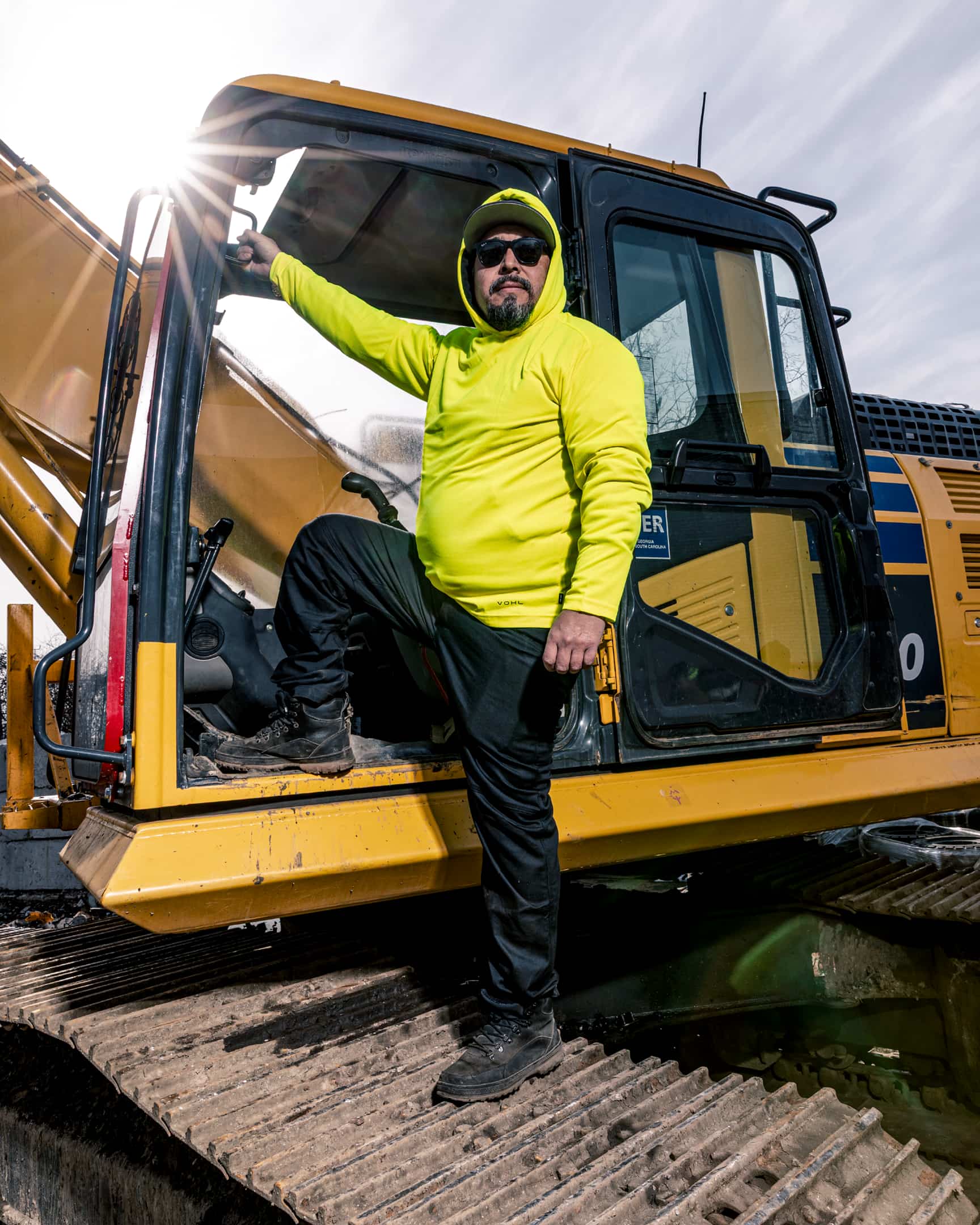 Vohl Hi Vis Long Sun Hoody – Safety Yellow – SKU HV-SH-100, lifestyle | color:Safety Yellow