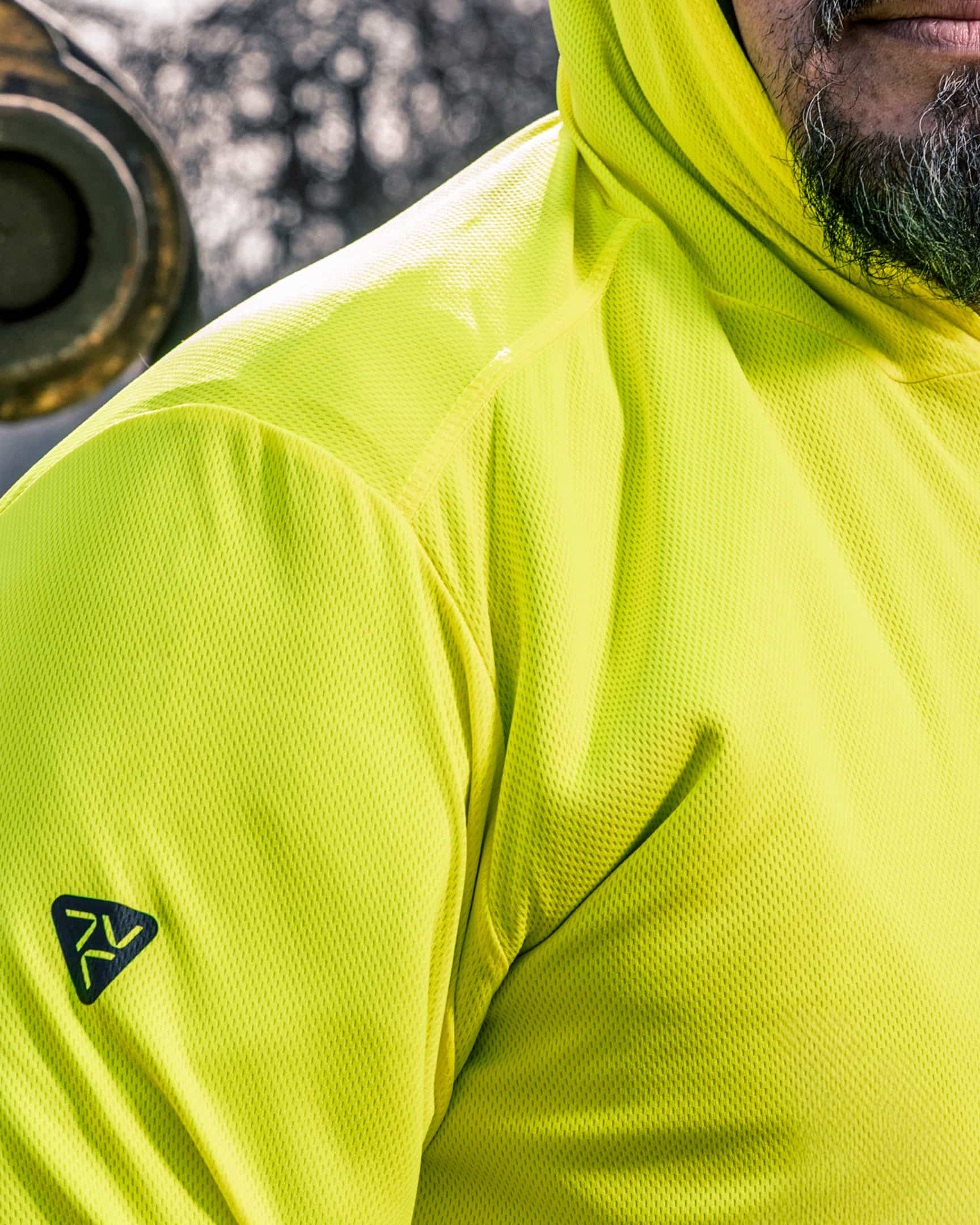 Vohl Hi Vis Long Sun Hoody – Safety Yellow – SKU HV-SH-100, lifestyle closeup | color:Safety Yellow