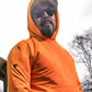 Men’s hi-vis orange long sleeve sun hoody with hood up and sunglasses – SKU HV-SH-200 | color:Safety Orange