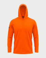Vohl Hi Vis Long Sun Hoody – Safety Orange – SKU HV-SH-200, front view with hood up and long sleeve coverage | color:Safety Orange