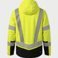 Vohl Hi Vis Waterproof Shell Jacket - Safety Yellow - SKU HV-SJ-105, back angle view with reflective striping and adjustable hood | color:Safety Yellow