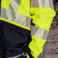 Close-up of hi-vis yellow waterproof shell jacket with reflective tape and sleeve detail – SKU HV-SJ-105 | color:Safety Yellow