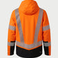 Vohl Hi Vis Waterproof Shell Jacket - Safety Orange - SKU HV-SJ-205, back angle view with reflective striping and adjustable hood | color:Safety Orange