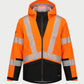 Vohl Hi Vis Waterproof Shell Jacket - Safety Orange - SKU HV-SJ-205, front view with hood, reflective striping and Black contrast lower panel | color:Safety Orange