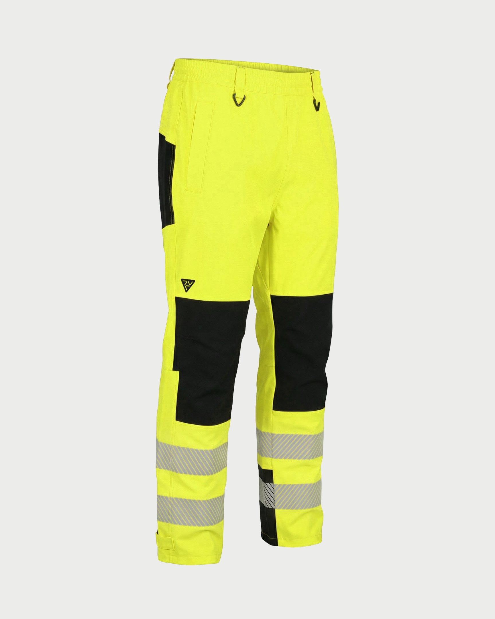 Vohl Hi Vis Waterproof Shell Pant - Safety Yellow - SKU HV-SP-105, angled front view with reinforced knee panels and reflective striping | color: Safety Yellow