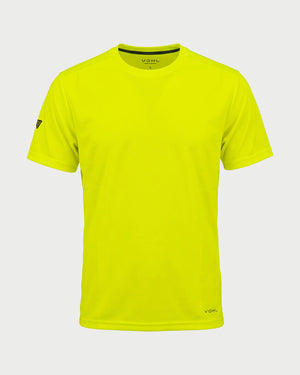 Vohl Hi Vis Short Sleeve T-Shirt – Safety Yellow – SKU HV-SS-100, front view with crew neck and athletic fit | color:Safety Yellow