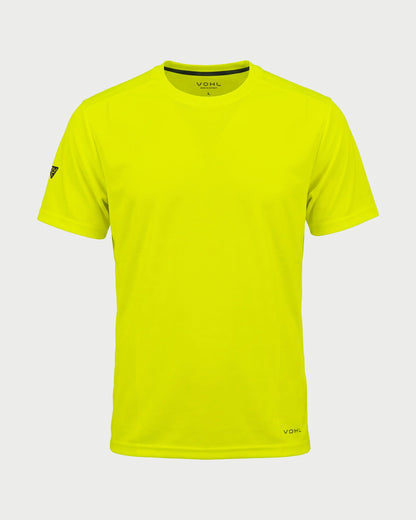 Vohl Hi Vis Short Sleeve T-Shirt – Safety Yellow – SKU HV-SS-100, front view with crew neck and athletic fit | color:Safety Yellow