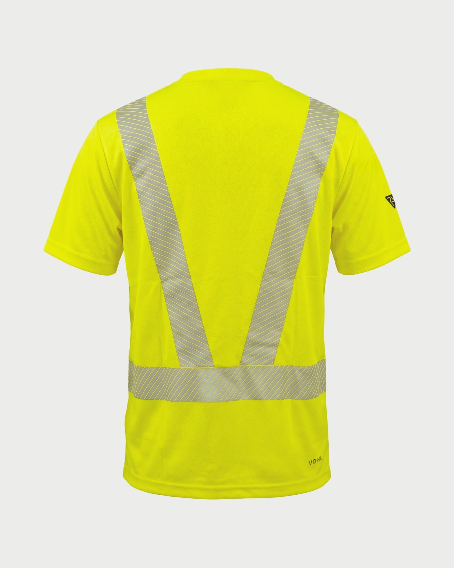 Vohl Hi Vis Short Sleeve Reflective T-Shirt – Safety Yellow – SKU HV-SS-105, back view with reflective tape detail | color:Safety Yellow