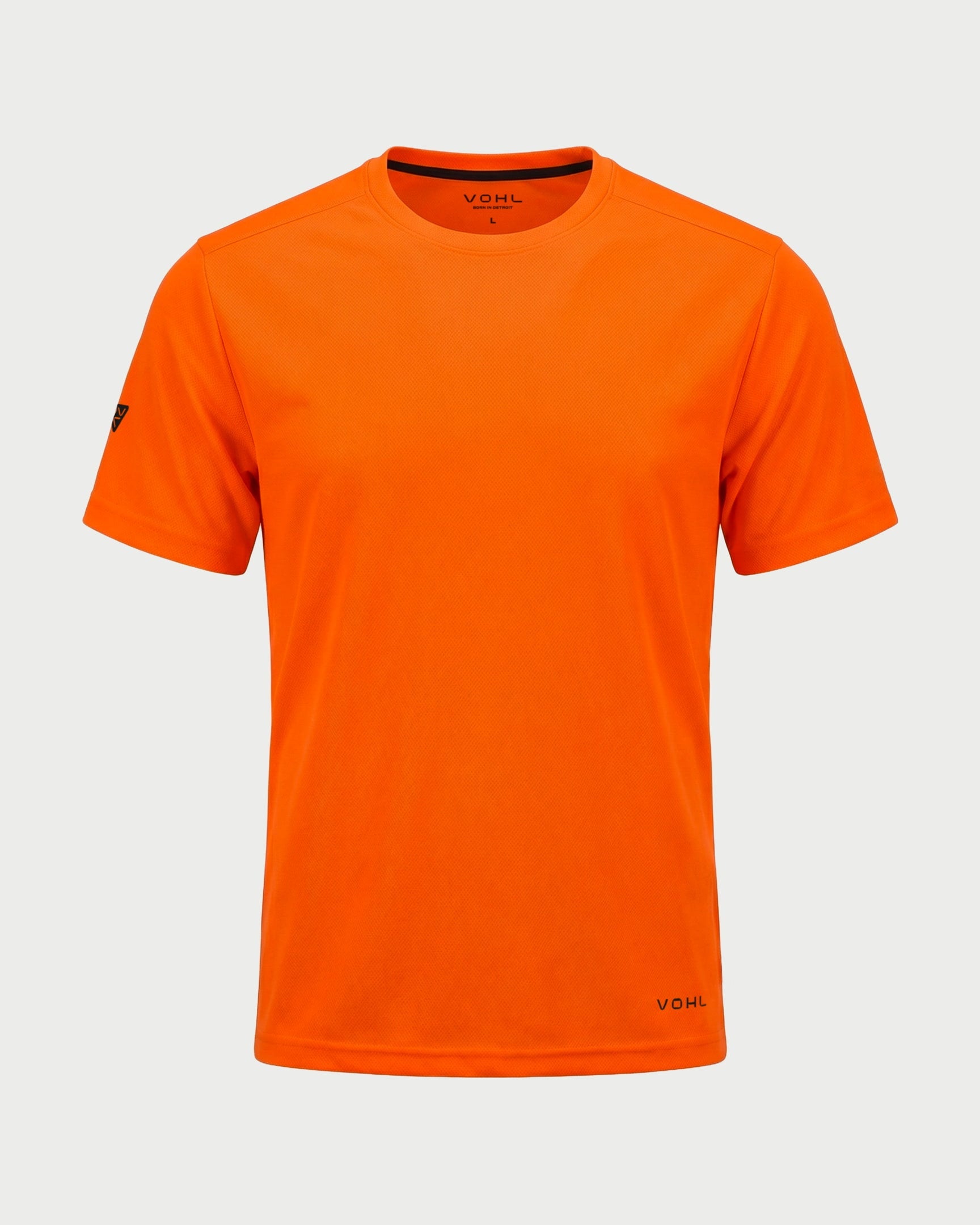 Vohl Hi Vis Short Sleeve T-Shirt – Safety Orange – SKU HV-SS-200, front view with crew neck and athletic fit | color:Safety Orange