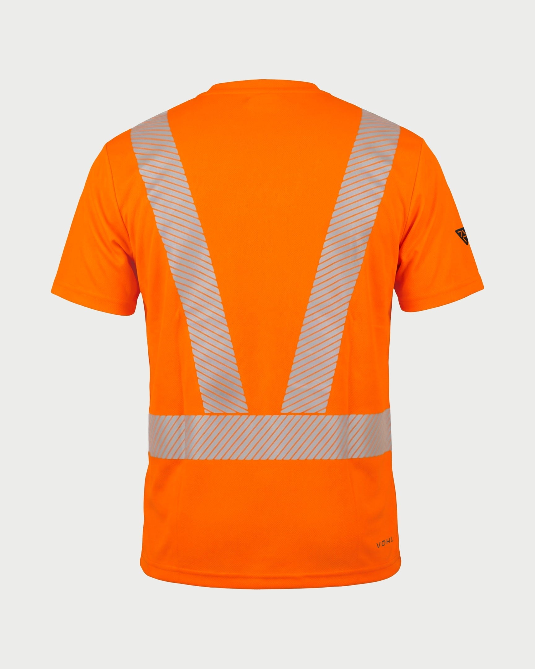 Vohl Hi Vis Short Sleeve Reflective T-Shirt – Safety Yellow – SKU HV-SS-205, back view with reflective tape detail | color:Safety Orange