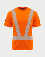 Vohl Hi Vis Short Sleeve Reflective T-Shirt – Safety Yellow – SKU HV-SS-205, front view with segmented reflective tape and crew neck | color:Safety Orange
