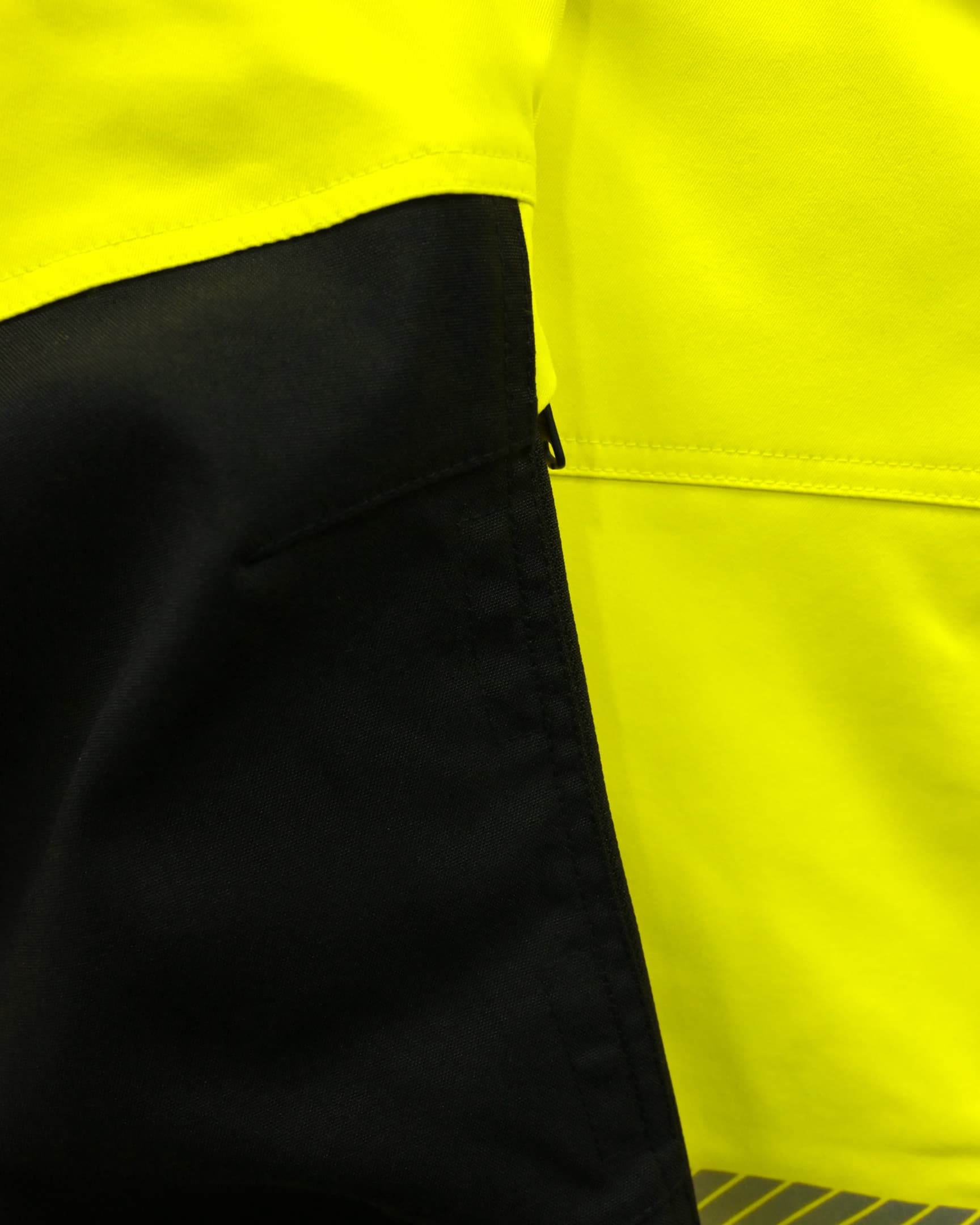 Vohl Hi Vis Utility Pant – Safety Yellow – SKU HV-UP-105, heavy-duty Cordura reinforced contrast fabric close-up | color:Safety Yellow