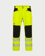 Vohl Hi Vis Utility Pant – Safety Yellow – SKU HV-UP-105, front view with Cordura reinforced knee panels and reflective leg bands | color:Safety Yellow